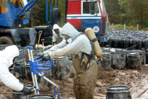 Nine hundred and fifty tons of obsolete pesticides have been excavated from the landfill, packed into proper tare and are shipped for destruction in Belarus. Photo by Preston Irina Oleinik/ World Bank via Flickr used under CC BY-NC-ND 2.0 license