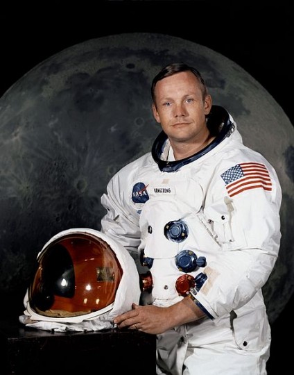 Photo: Portrait of Astronaut Neil Armstrong, commander of Apollo 11 mission (July 1, 1969) by NASA. Public domain (via Wikimedia).