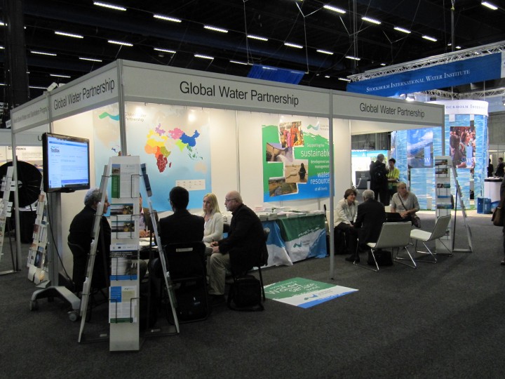 Photo: Global Water Partnership exhibition booth at the World Water Week 2013 by Global Water Partnership (3rd September 2013) (CC BY-NC-SA 2.0 license).