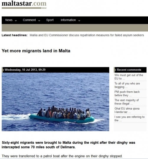 Photo: screengrab of Malta Star website, 10 July 2013.