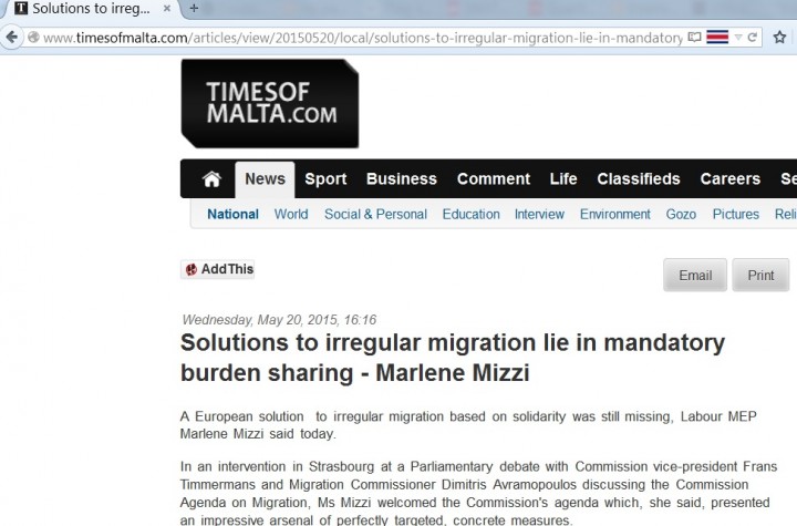 Photo: screengrab of Times of Malta headline from story dated May 20, 2015. (screengrab on June 24th, 2915) via Times of Malta.