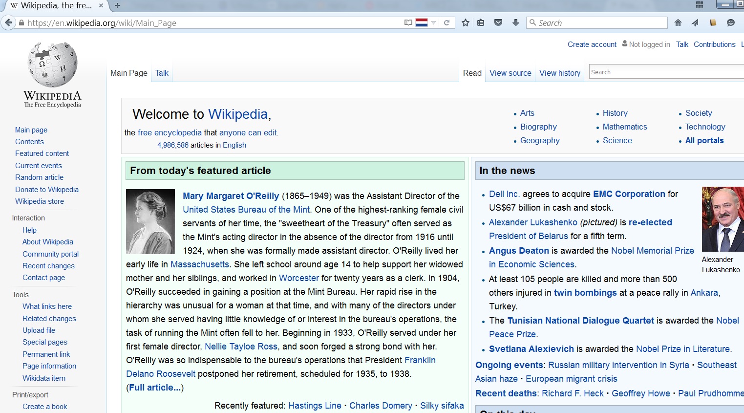 Screenshot of Wikipedia website (Oct 14, 2015).